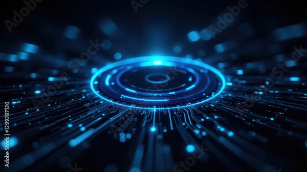 Fototapeta High-tech, futuristic digital interface with a focus on cloud computing and network connectivity.