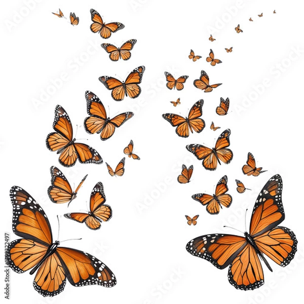 Fototapeta Monarch Butterflies Swarm, Flying Insects Composition, Isolated on Transparent Background, PNG, Nature, Clipart, Monarch butterfly, insect, swarm