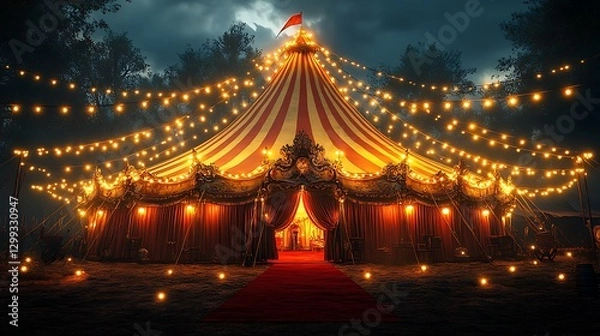 Fototapeta Illuminated circus tent at night with lights high resolution hd image