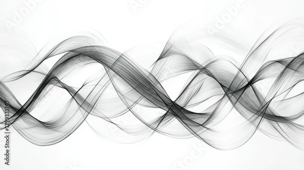 Fototapeta Abstract flowing black waves on bright white background for design or presentation