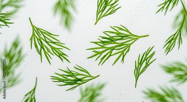 Obraz Dill Leaves Floating White Background High Resolution Food Photography