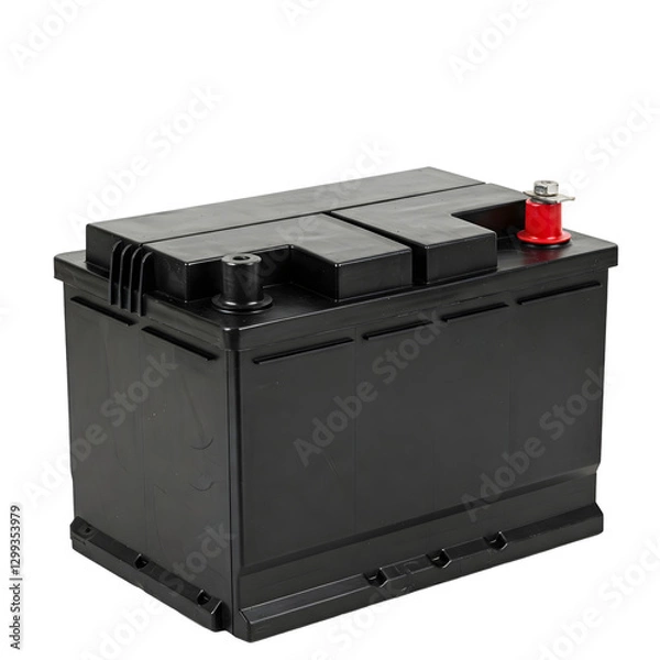 Obraz A high-quality image of a modern car battery with clearly visible terminals and safety features on a transparent background.