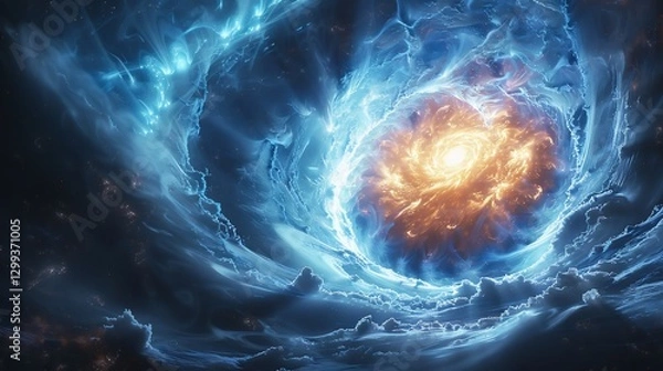 Fototapeta Neutron star with an ultra powerful magnetic field twisting cosmic plasma into spiraling arcs breathtaking cosmic wonder