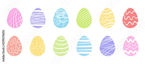 Fototapeta Set of Easter eggs in soft pastel colors. Vector. On a transparent background