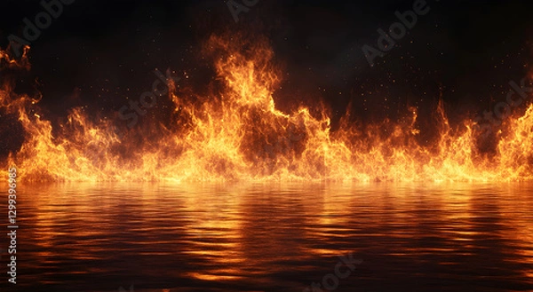 Fototapeta Fiery Blaze Reflected on Water Surface