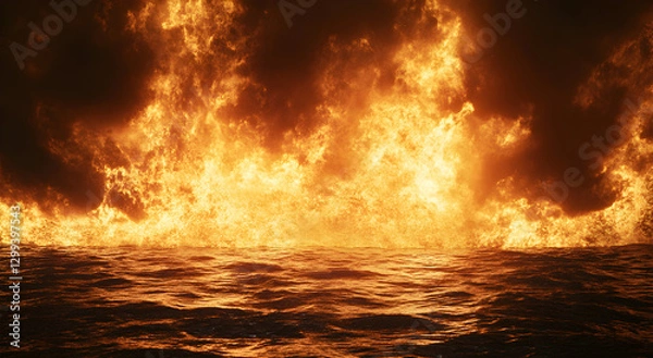 Fototapeta Fiery Sky Reflection Over Ocean