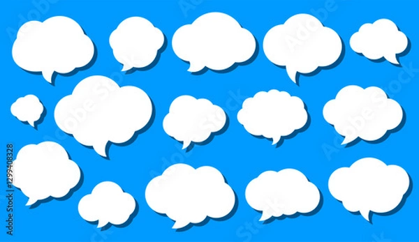 Fototapeta Set of vector speech bubble labels. Retro color special offer design elements, chat emblem, black callout