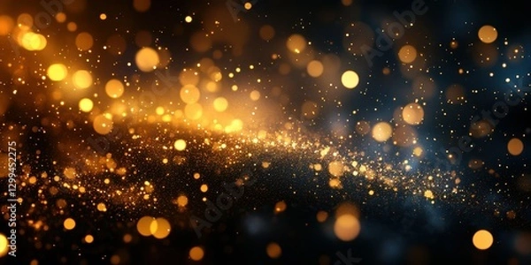 Fototapeta Vibrant golden and blue bokeh lights create a magical atmosphere during a festive evening event in a dimly lit space filled with excitement