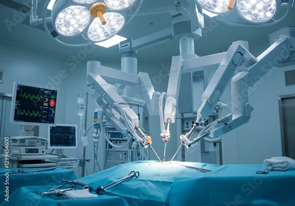 Fototapeta Robotic Surgical System: Precision Instruments in a Sterile Operating Room