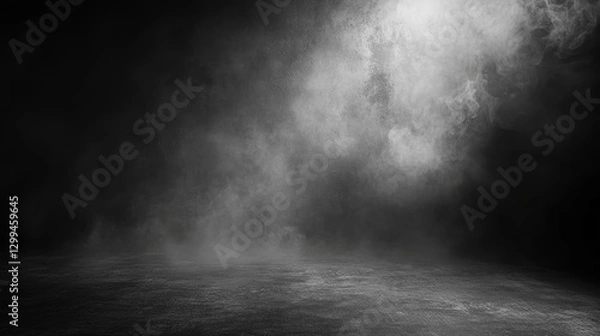Fototapeta Moody grayscale studio backdrop with smoke and light.