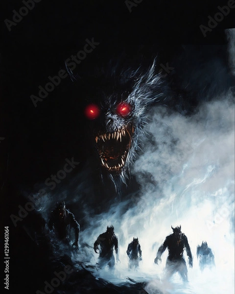 Obraz Scary Werewolf Creature at Night Background