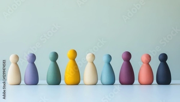 Fototapeta Group of colorful figurines, symbolizing diversity, unity, and equal opportunity in a supportive workplace, inclusive workforce policies, promoting advocacy and workplace equality