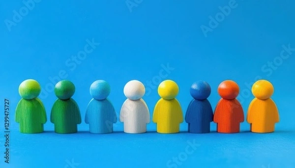 Fototapeta Group of colorful figurines, symbolizing diversity, unity, and equal opportunity in a supportive workplace, inclusive workforce policies, promoting advocacy and workplace equality