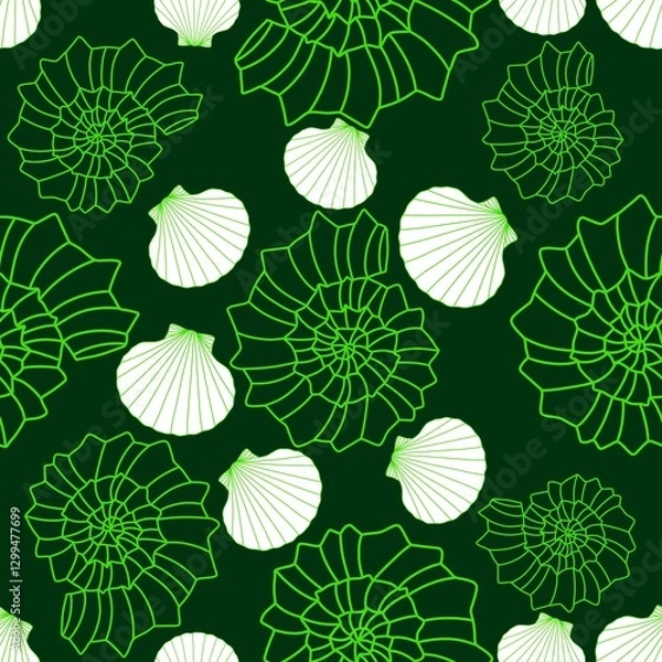 Fototapeta Sea shell seamless summer ocean pattern for wrapping paper and fabrics