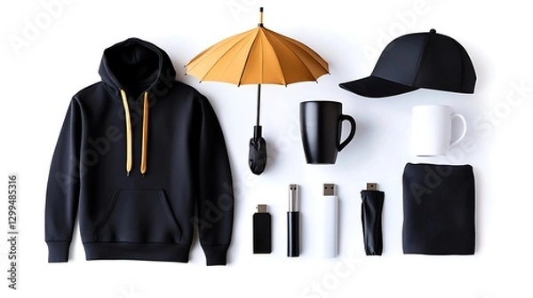 Obraz Promotional Items Flat Lay White Background