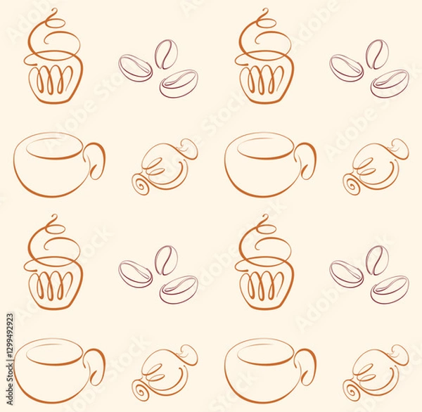 Obraz Pattern with Coffee and Sweets.  Color line, vector