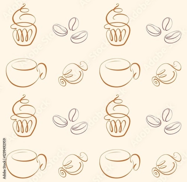 Obraz Pattern with Coffee and Sweets.  Color line, vector