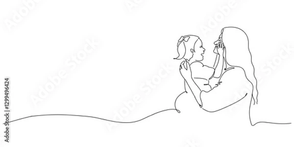 Obraz Line art illustration of mother and kid, Happy mother's day vector illustration. mom and daughter.