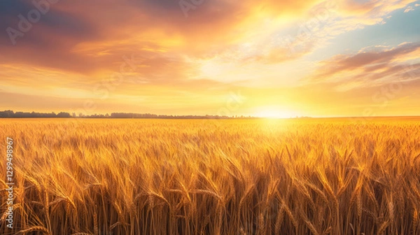 Fototapeta A golden wheat field stretching to the horizon beneath a vibrant sky.