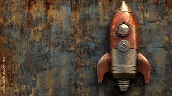 Fototapeta A steel-textured background featuring a D rocket rendering with industrial elements