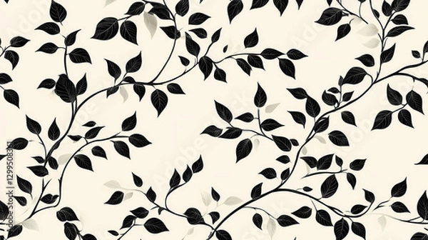 Fototapeta A seamless floral pattern featuring black vines and leaves on a light background. Harmony - Meadow. Illustration