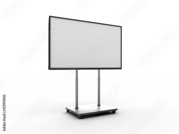 Fototapeta Display with white screen on mobile stand angled view 3d illustration