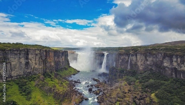 Fototapeta Majestic waterfall view nature landscape scenic location vibrant sky