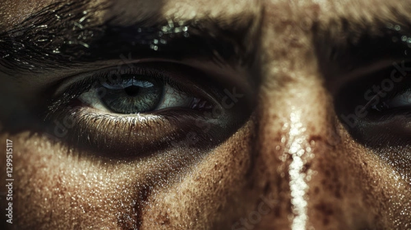 Obraz Intense close-up of a young adult man's eye with dramatic lighting and texture