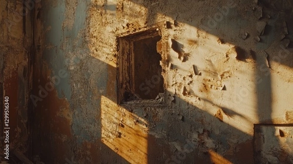 Fototapeta A close-up of mold growth inside deep wall cracks due to trapped moisture.