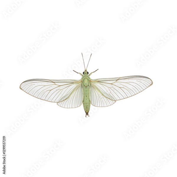 Fototapeta Close up of a pale green lacewing with intricately veined wings resembling delicate lace Isolated on white