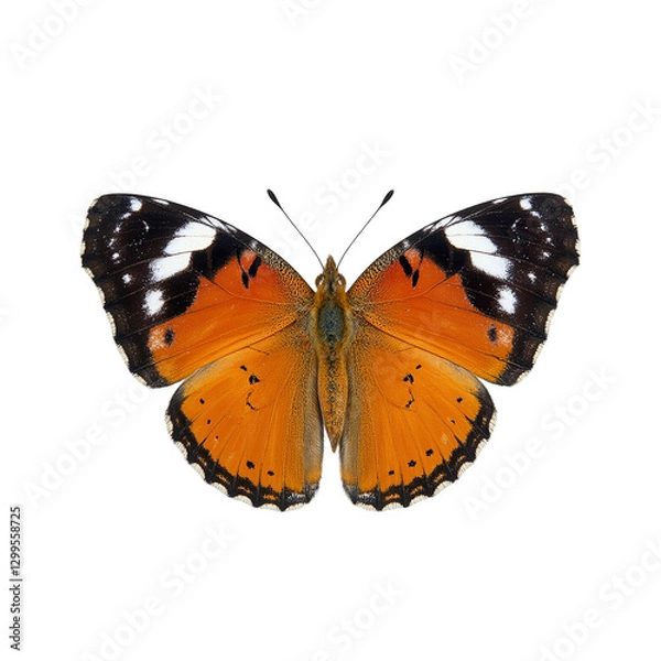 Fototapeta Colorful monarch butterfly with detailed patterns and delicate wings isolated on white background