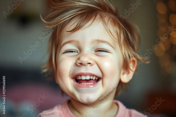 Obraz Joyful laughing toddler. AI image