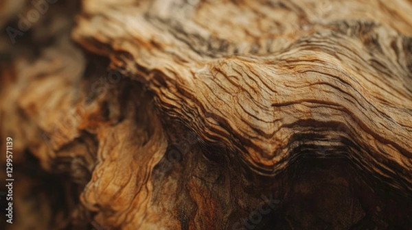 Fototapeta This closeup of olive wood highlights the deep texture and organic grain offering a rich rustic look that evokes nature’s beauty.  AI generative