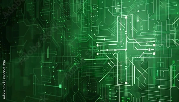 Fototapeta Abstract green circuit board design with digital pattern. Background for tech presentation
