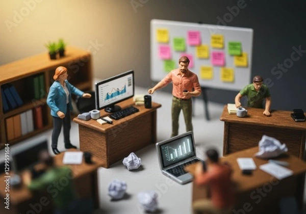 Obraz Miniature Office Meeting with Top-Down Sunlight