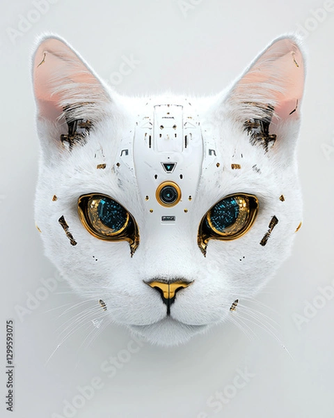 Fototapeta Cybernetic cat face, futuristic cybernetic cat face, sci-fi cybernetic cat face