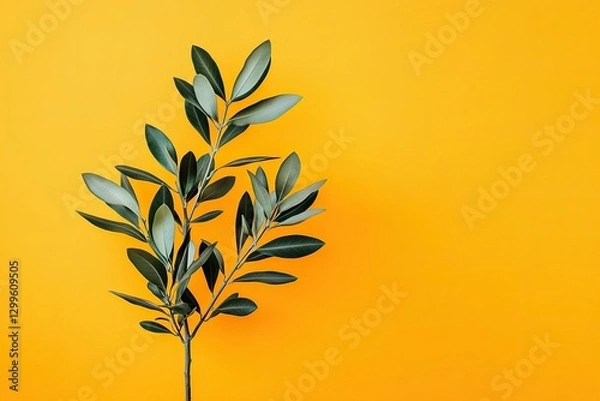 Fototapeta Olive branches symbolizing peace and hope on vibrant yellow background for easter