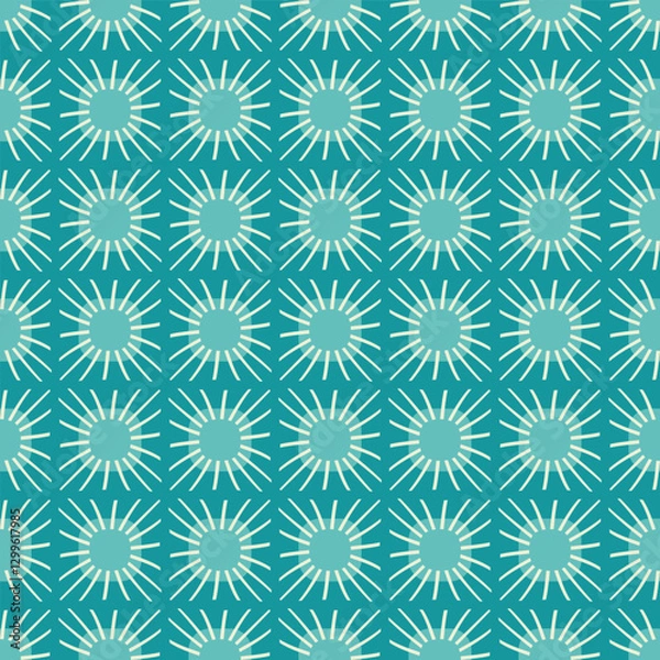 Obraz Blue Midcentury Sunburst Shapes Seamless Vector Repeat Pattern