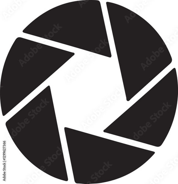 Fototapeta Black Aperture silhouette vector. Black and White Graphic of an Aperture - Photography Symbol with Hexagonal Opening aperture isolated on white background.