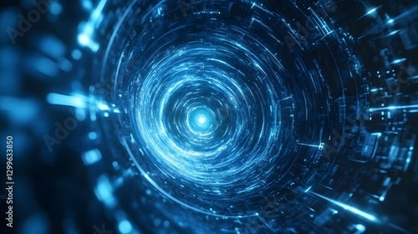 Obraz Futuristic Data Stream Rotating Tunnel with Glowing Light and Digital Patterns