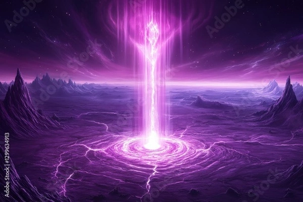 Fototapeta Neon Waterfall Flowing Upwards into the Sky with Pure Energy