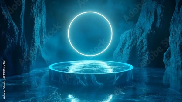 Fototapeta Ethereal Glowing Circle Above Tranquil Water in Mystical Cave Environment