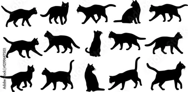 Fototapeta cats set silhouette isolated vector
