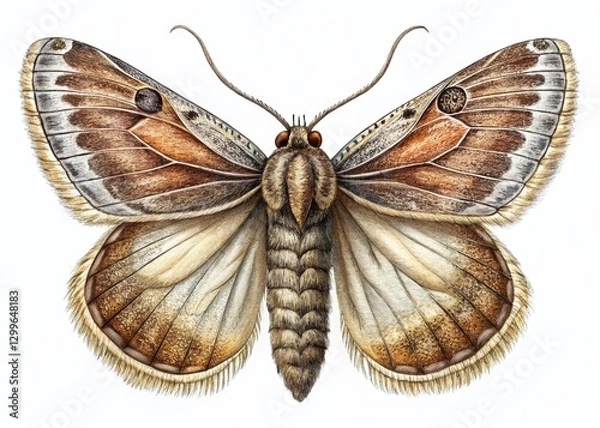 Fototapeta Pantry Moth Sketch Engraving, Detailed Illustration, White Background, Insect Pest, Food Storage