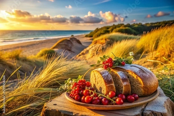 Obraz Polish Coastal Dune Landscape with Wild Berries and Rye Bread