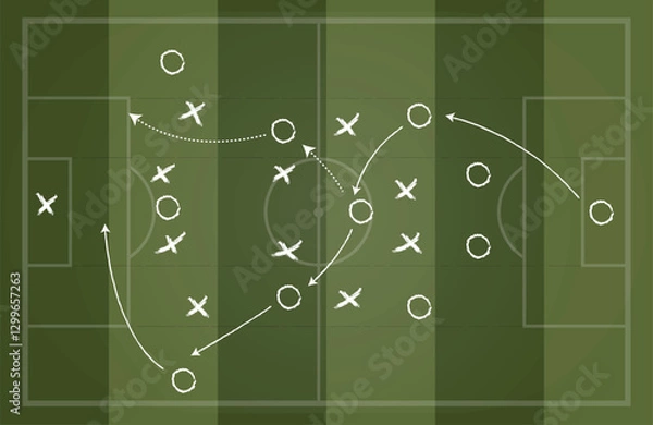 Fototapeta Tactic for soccer. Scheme for training of football team Soccer strategy field, football game tactic sport plan outline vector illustration stock stock illustration