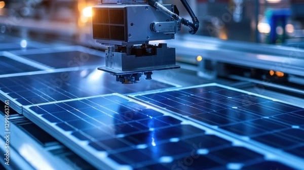 Fototapeta Automated solar panel production with robotic machinery for renewable energy manufacturing processes