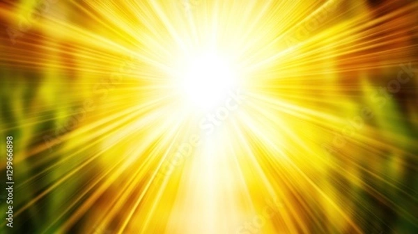 Fototapeta Bright sunlight streaming through trees, illuminating a forest path. Spiritual and inspirational use
