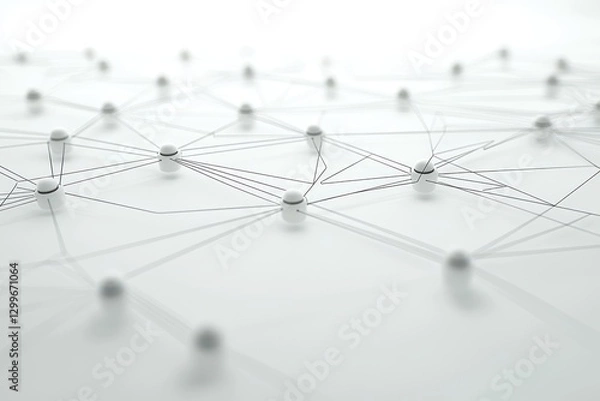 Fototapeta Abstract neural network connection with white nodes in elegant isometric view technological concept