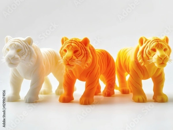 Fototapeta 3D Printed Tiger Toys in Three Colors
